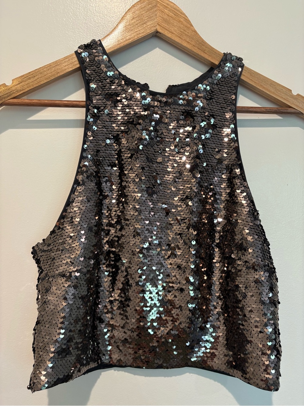 Glam H&M Women’s Sequin Cropped Tank Top - Silver/Black with Zip-Up Back